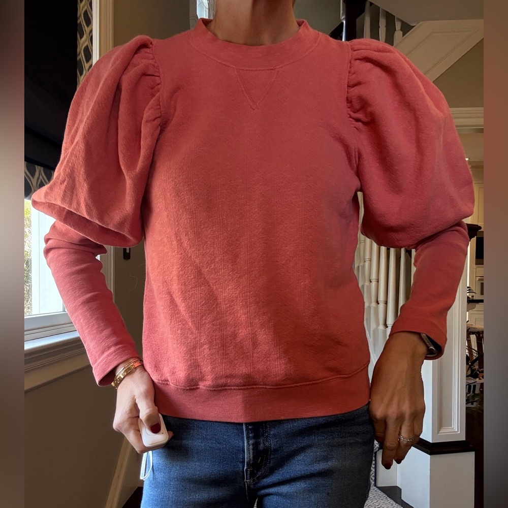 Ulla Johnson Philo Puff Sleeve Sweatshirt in Coral